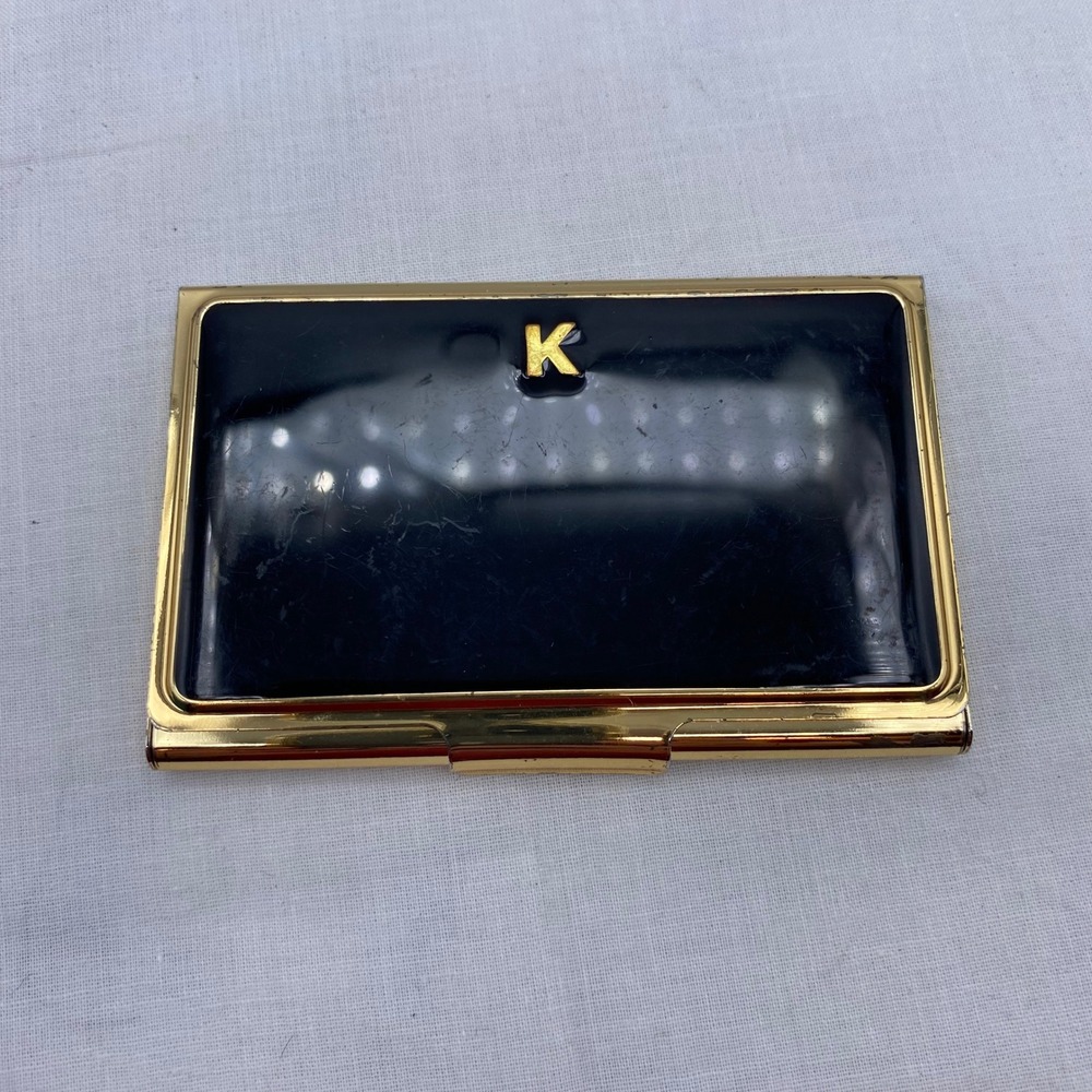 Kate Spade New York Women Business Card Holder Black Gold Initial K Lenox